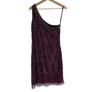 Dressbarn Collection Vintage Dress Size 14 One‎ Shoulder Beaded Sequined Purple